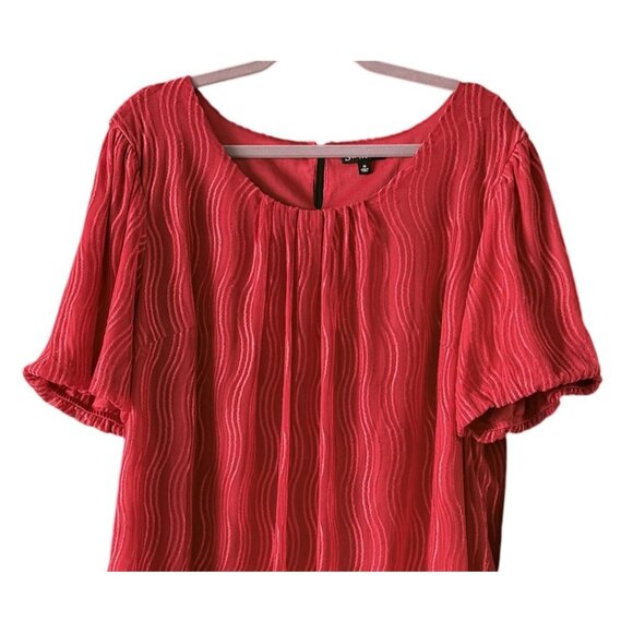 Sara Michelle Womens Red Wavy Striped Short Sleeve Top 3X Casual Holiday - Picture 2 of 7